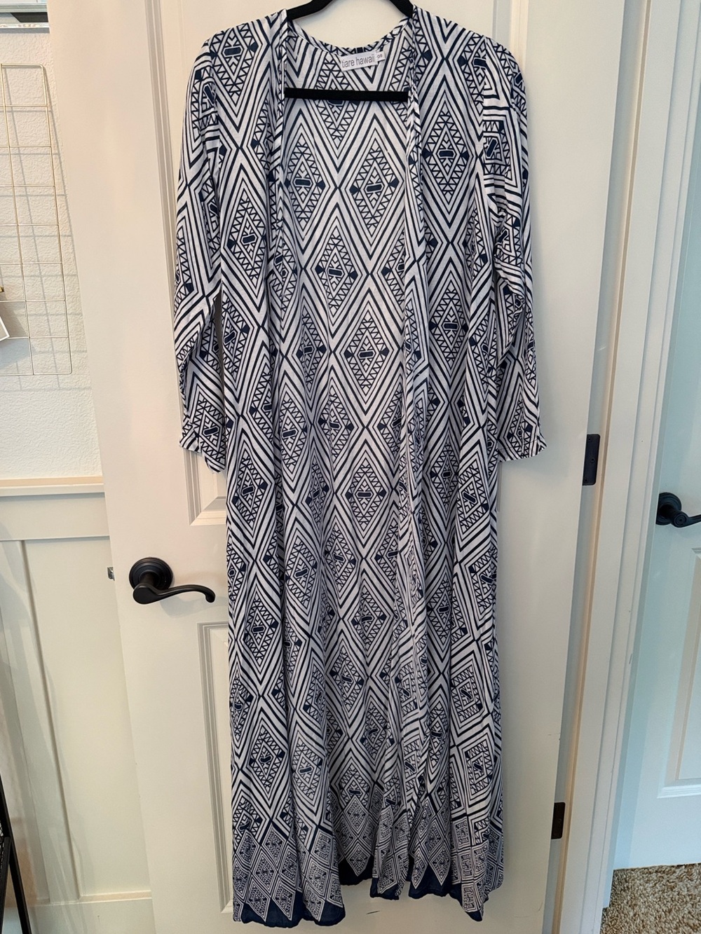 Tiare Hawaii Joplin Kimono Indigo Navy Vibe Geometric Tribal Batik Dyed Maxi OS